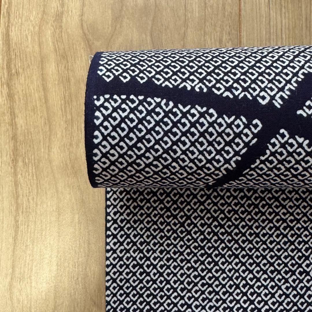 Unused Yukata Fabric with Stitching, Yukata Bolt, Combed Cotton, Navy, Indigo, White, Solid Color, Shibori Pattern, Fan