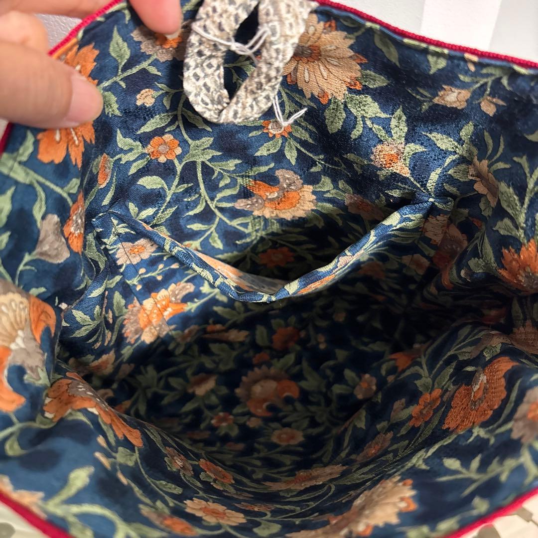 Handmade Shoulder Bag with Kimono Fabric and Tole Painting