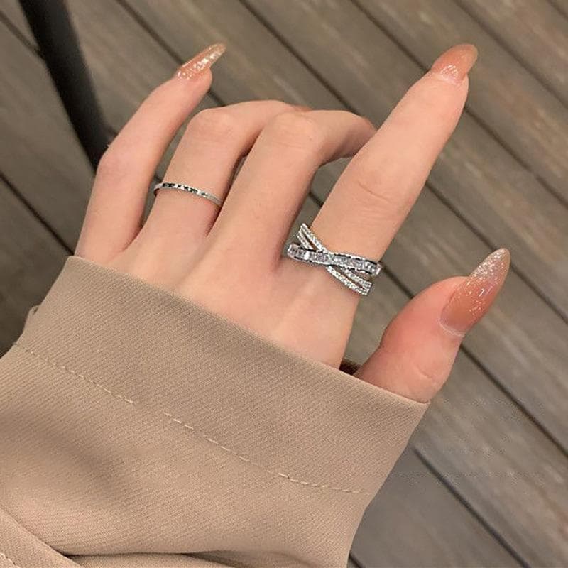 【Zirconia】Cross Design Ring, Silver, Ring, Jewelry, Korean, Unisex
