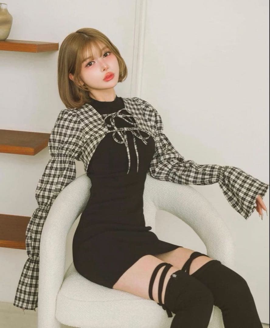Darich Shirring Bolero Mini Dress Free Size