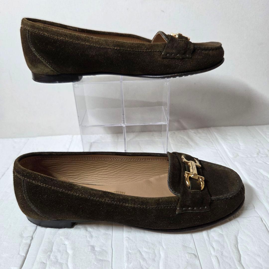 FERRAGAMO Loafers Gancini 6C (23.5cm) Khaki