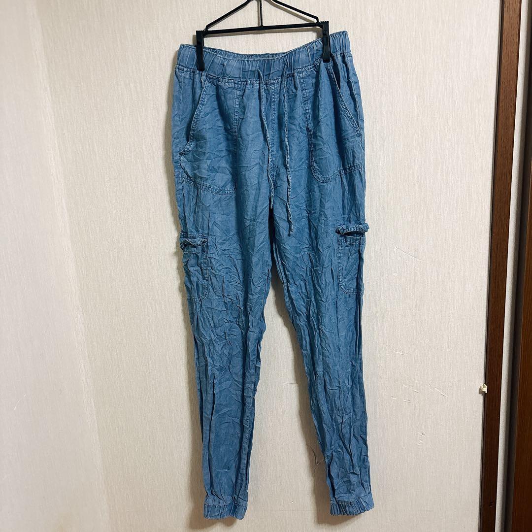 LOVE TREE Elastic Waist Denim-Style Pants, Blue, Tapered Fit, Size M